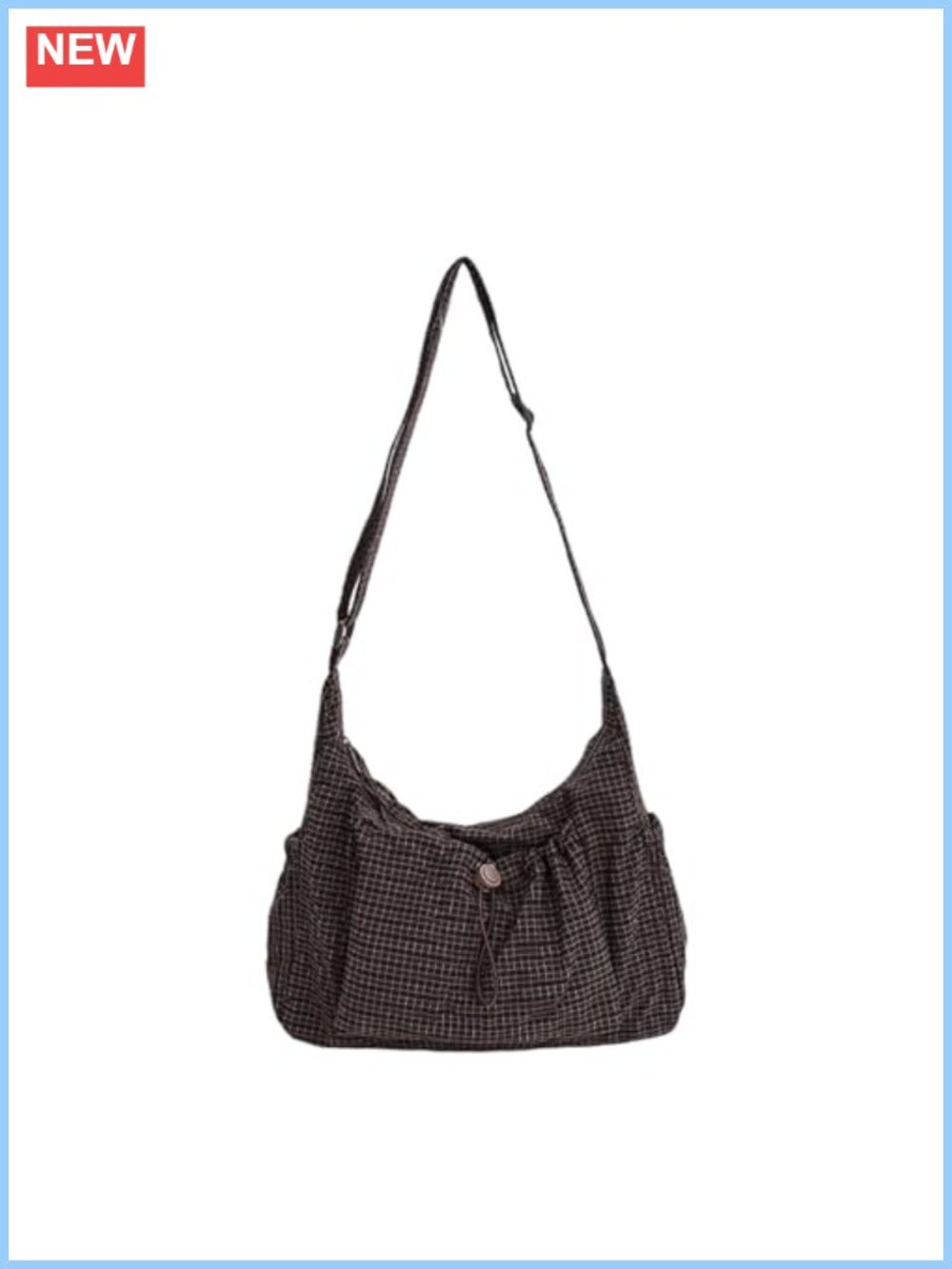 Checkered Nylon Hobo Bag Lightweight Casual Plaid Drawstring Slouchy Crossbody